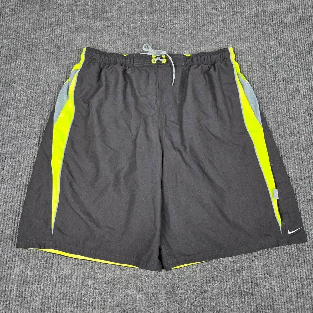Nike Mens Swim Trunks XXL Tall Gray Neon Volt Yellow Mesh Lined‎ Board Shorts